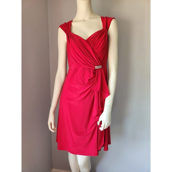 JS Collection Women's 8 Ruche Red Cocktail Dress Party Ruffles Pleated Fancy - Picture 16 of 16